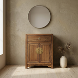 Oriental Simple Natural Wood Brown Drawer End Table Nightstand ws4981S