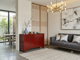 Distressed Brick Red Drawers Doors Sideboard Credenza Console Table ws4987S
