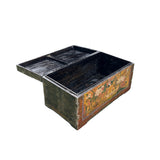 Vintage Distressed Brick Red Brown Lotus Cranes Oriental Wood Trunk Table ws4989S