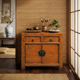Distressed Vintage Style Weathered Orange Drawers Credenza Cabinet ws4995S