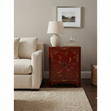 Vintage Style Red Cabinet Gold Butterfly Motifs End Table Nightstand ws5006S