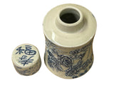 Cream Celadon Porcelain Blue Flower Gold Fishes Cylindrical Container ws5074S