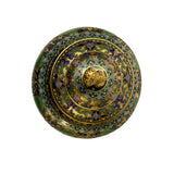 Golden Green Metal Cloisonné Lion Flower Enamel Round Box Jar GB291S