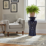 Oriental Ceramic Clay Navy Blue Round Tall Pedestal Display Stand Table GB325S