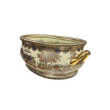 Porcelain Oriental Golden Color Satsuma Graphic Oval Pot GB229S