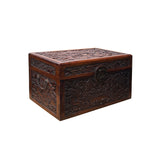 Oriental Dragons Motif Treasure Chest Box Distressed Brown Color Wood GB238S
