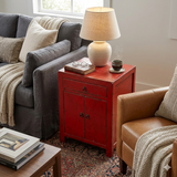 Distressed Rustic Rough Bright Red Drawer Small End Table Nightstand GB599S