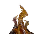 Golden Orange 3 Rams Crystal Glass Fengshui Display Art Figure GB768S