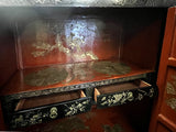 Vintage Asian Black Lacquer Golden Carving Side Table Credenza Cabinet cs7586S