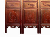Chinese Brown Stain Geometric Flower Pattern Wood Panel Floor Screen cs5894S