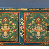 Chinese Tibetan Teal Green Blue Jewel Treasure Graphic Low TV Console Table cs7744S
