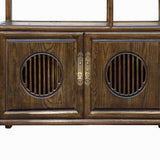 Pair Brown Stain Wood Shutter Doors Minimalist Treasure Display Cabinets cs7745S