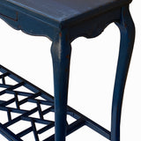 Chinese Distressed Blue Lacquer Apron Curve Legs Console Side Altar Table cs7760S