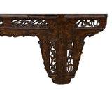 Vintage Chinese Brown Wood Open Flower RuYi Carving Apron Altar Console Table cs7802S