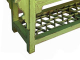 Distressed Lime Green 6 Blue Drawers Open Pedestal Sideboard Console Cabinet cs7823S