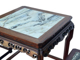 Vintage Chinese Square Marble Top 2 Stools Tea Table Set cs7828S