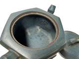 Vintage Chinese Gray Blue Hexagonal Bamboo Theme Zisha Clay Teapot Art Display JK298S