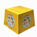 Chinese Wood Square Distressed Yellow Lotus Graphic Handle Bucket ws3509S