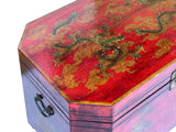 Vintage Distressed Brick Red Veneer Dragons Oriental Trunk Table ws3555S