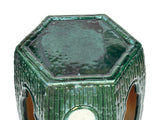Asian Hexagon Green Open Window Flower Bamboo Motif Clay Garden Stool Table ws3591S