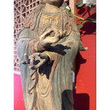 Vintage Rustic Wood Apana Mudra Standing Bodhisattva Guan Yin Statue ws3593