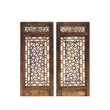 Pair Oriental Bats Floral Geometric Pattern Tall Wood Door Panel Screen ws3772S