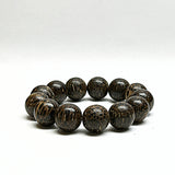 Oriental Natural Dark Brown Wood Marks Beads Hand Rosary Praying Bracelet ws4694S