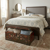 Vintage Rustic Red Brown Floral Bird Rectangular Wood Trunk Chest Table ws5007S