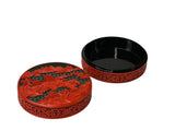 Oriental Asian Black Red Lacquer Round Relief Scenery Accent Box ws5040S