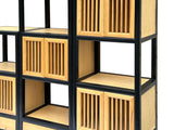 Set of 3 Black Tan Shutter Doors Display Cabinet Bookcase Room Divider ws4398S