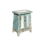 Distressed Pale Blue Stone Top Doors Slayed Legs End Table Nightstand ws4440S