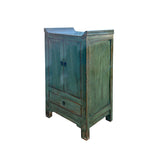 Distressed Sage Green Slim Narrow Point Edge Side Table Credenza Cabinet ws4391S