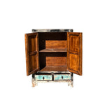Distressed Aqua Blue Black Rim Marks Moon Face Credenza Side Cabinet ws4397S