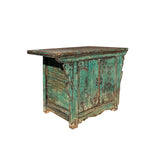 Vintage Distressed Teal Blue Green Carved Apron Low Console Table ws4468S