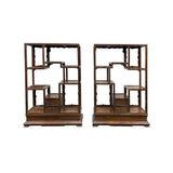 Pair Chinese Vintage Brown Stain Chest Height 51" Curio Display Cabinets GB239ABS
