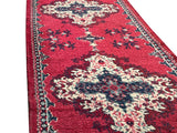 Long Rectangular Red Geometric Medallion Graphic Wool Rug Carpet Runner GB295S