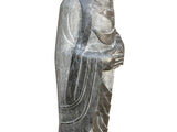 Chinese Weathered Black Gray Patina Stone Standing Monk Luohan Arhat Statue GB301S