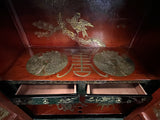 Vintage Asian Black Lacquer Golden Carving Side Table Credenza Cabinet cs7586S