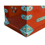 Vintage Chinese Blue Cloisonné Lotus Hardware Red Lacquer Trunk cs7678S