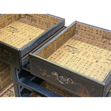 Chinese Black Veneer Golden Scenery Credenza Console Cabinet Table cs7680S