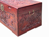 31.5" Medium Oriental Brown Phoenix Flowers Carving Camphor Trunk Table cs7712S