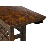 Vintage Chinese Brown Wood Open Flower RuYi Carving Apron Altar Console Table cs7802S