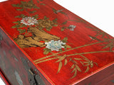 Vintage Distressed Brick Red Veneer Flower Birds Oriental Trunk Table cs7814S