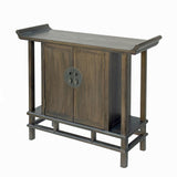 Chinese Handcrafted Brown Stain Altar Point Edge Narrow Slim Side Table Cabinet cs7789S