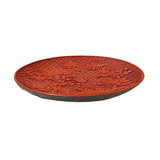 Chinese Red Resin Lacquer Round Flower Bird Relief Carving Accent Plate ws3350S