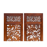 4 Pcs Chinese Brown Stain Lotus Pond Ducks Fishes Wood Panel Floor Screen ws3799S