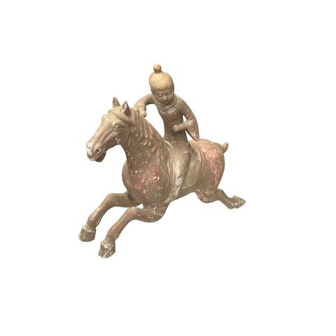 Chinese Vintage Terracotta Clay Man Riding Horse Figure Display Art ws3969S
