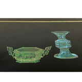 Vintage Chinoiseries Black & Stone Inlay Graphic Credenza Storage Cabinet ws4256S