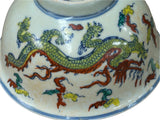 Chinese Off White Color Dragon Graphic Porcelain Bowl Display Art ws4719S