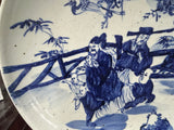 Vintage Large Blue White Scholars Students Graphic Porcelain Plate Display Art ws5077S